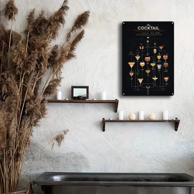 8X12 Inch Iron Wall Art - Retro Cocktail Guide Poster Decorated in Home Bar Coffee Shop Durable and Easy Hanging Metal Signs