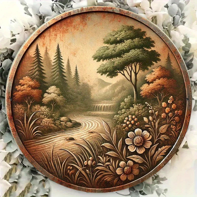 1pc Whimsy Woods Metal Wall Art, 7.8"x7.8" Colorful Forest Decor, Durable and Easy to Maintain for Home and Garden