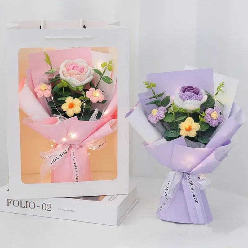 Crochet Flowers Bouquet Rose Hand-Knitted Graduation Flowers Bouquet Wedding Party Decoration Birthday Graduation Gifts - Heavenly shershelle