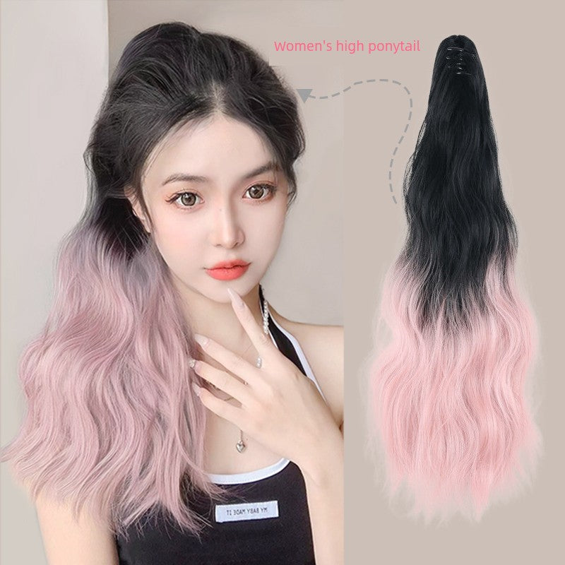 Internet Celebrity Wig Ponytail Women Grip Korean style Pear Flower Curly Hair Natural Simulation Hair Seamless High Ponytail Twist Fake Braid