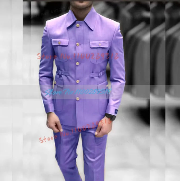 Men's Stand Collar Chinese Style Elegant Suits For Men Slim Fit Formal Groom Tuxedos Prom2 Pcs Classic Male Blazer Costume Homme