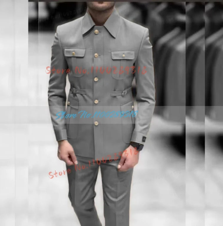 Men's Stand Collar Chinese Style Elegant Suits For Men Slim Fit Formal Groom Tuxedos Prom2 Pcs Classic Male Blazer Costume Homme