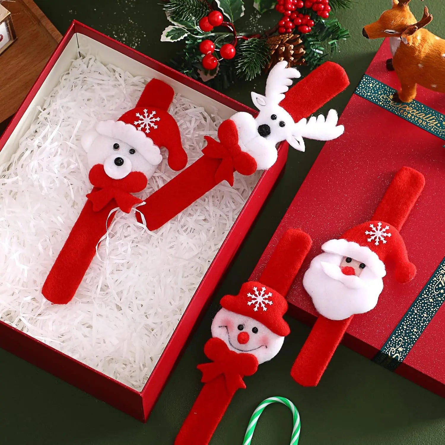 10 Pieces Christmas Slap Bracelets Christmas Snap Bracelet Party Favors Xmas Slap Bands Include Santa Claus Snowman Reindeer Bea