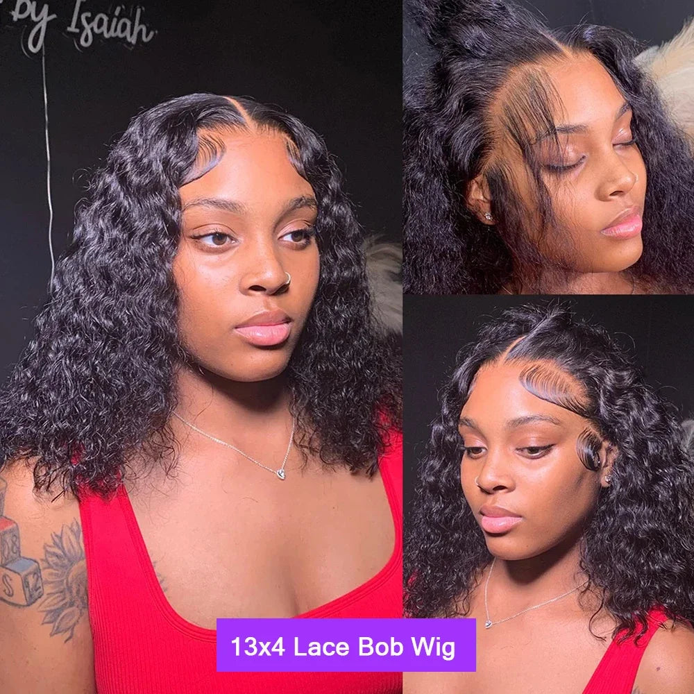 Curly Bob Pre Plucked Brazilian Human Wig 13x4 13x6 5x5 HD Lace Frontal Deep Wave Natural Short Bob Black Hair For Women Wigs