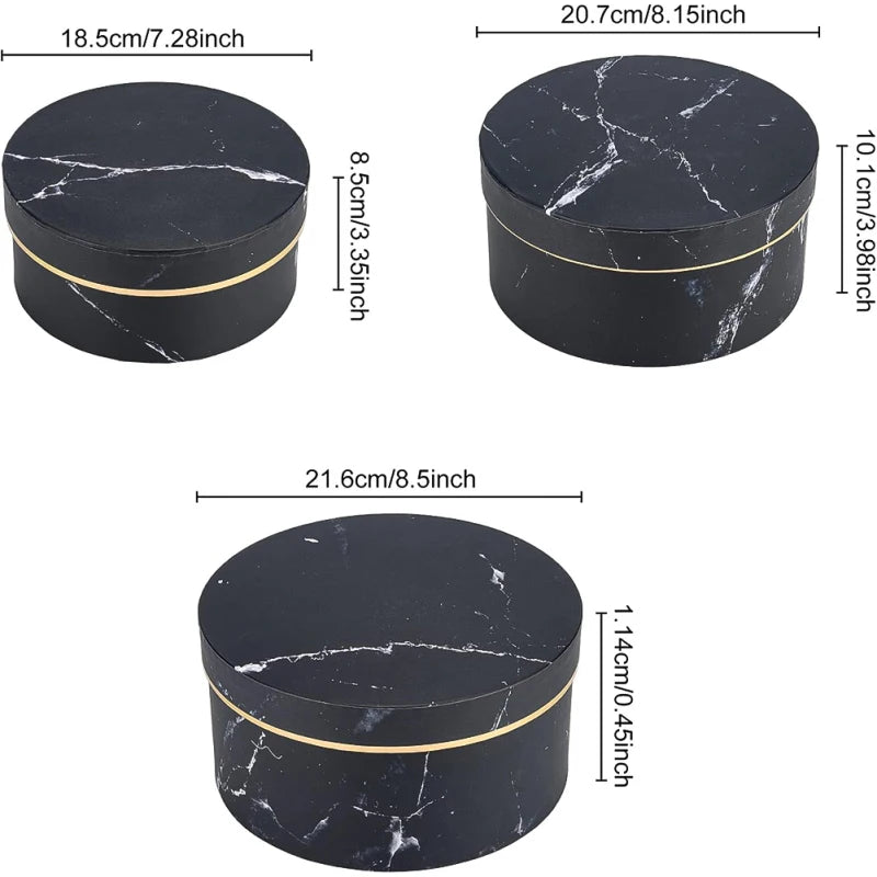 3 Mixed Size Black Heart-Shape Marble Cardboard Boxes Treat Favor Gift Box for Thanksgiving Valentine's Day Wedding - Black