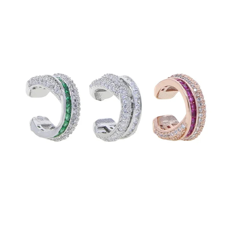 Luxury Hip Hop Women Jewelry Micro Pave Colorful Cubic Zirconia Cz Geometric Circle Lines Ear Cuff No Pierced Clip Stud Earrings - Heavenly shershelle