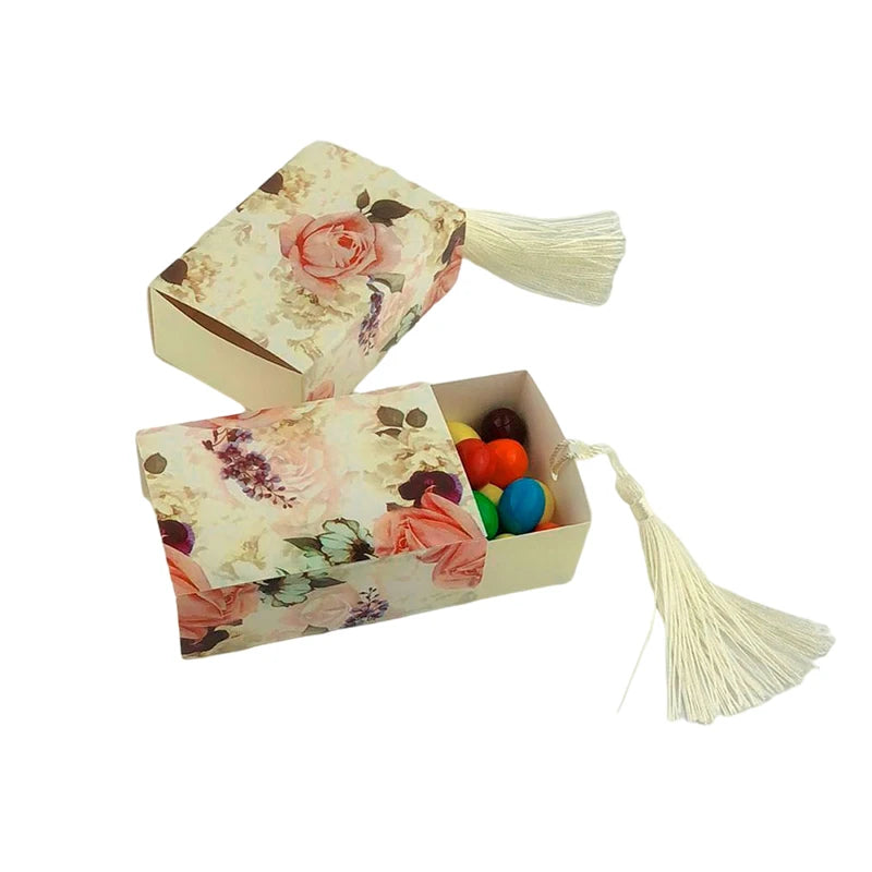 10Pcs Drawer Candy Gift Box Floral Jewelry Cute Wedding Favor Gift Packaging Box With Tassel Thank You Birthday Party Decoration