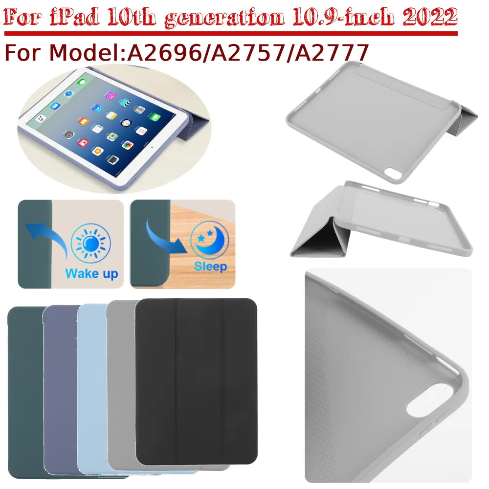 Case for iPad 10th Generation 10.9 Inch 2022 with Soft Silicone Back Cover Case with Stand Protective Smart Cover
