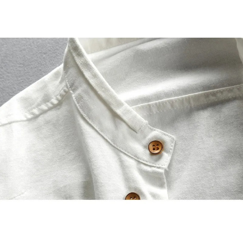 Men’s Linen Mandarin Collar Shirt Chinese Style Casual Long Sleeve Button-Up Tunic Long Sleeve Full Button Male's Clothing 7XL