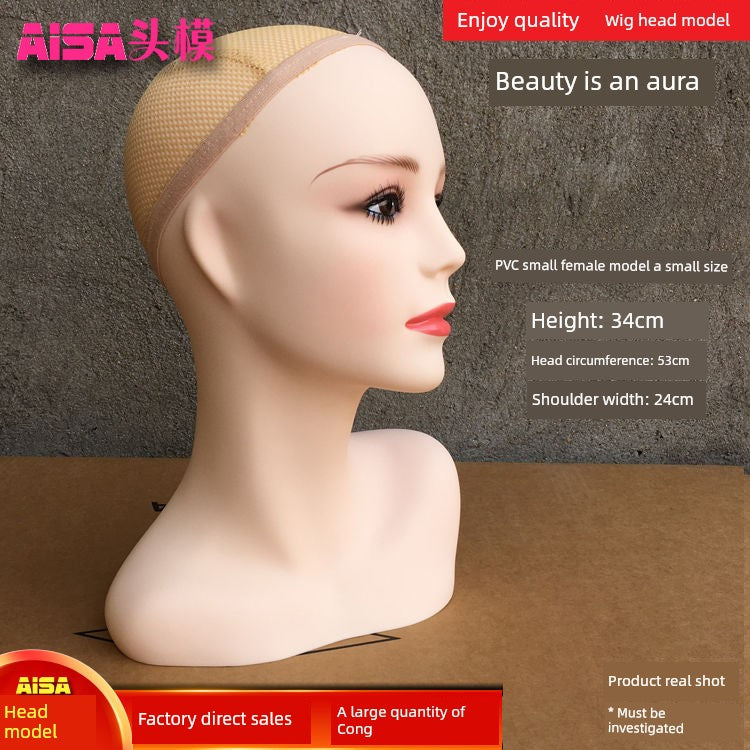 PVC Material Model Head New Arrival Small Size 34cm High-Selling Female Model Wig Scarf Ornament Model for Jewelry Display