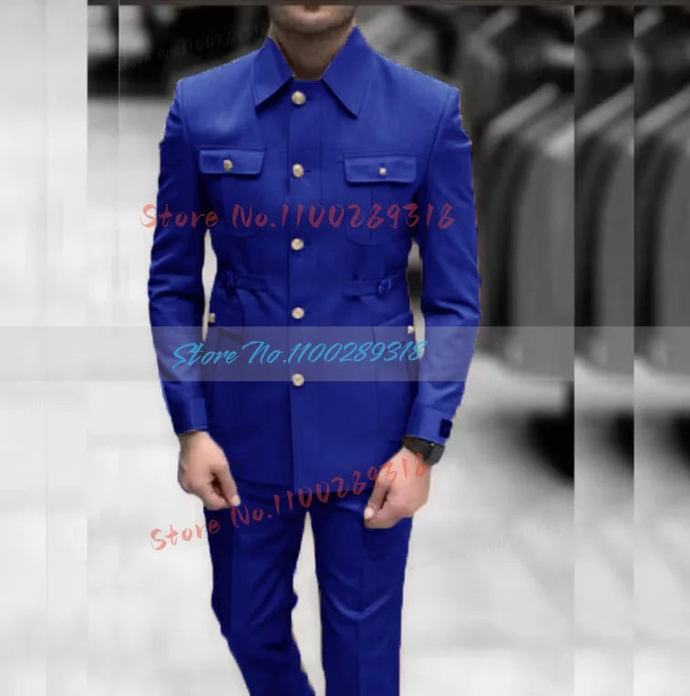 Men's Stand Collar Chinese Style Elegant Suits For Men Slim Fit Formal Groom Tuxedos Prom2 Pcs Classic Male Blazer Costume Homme