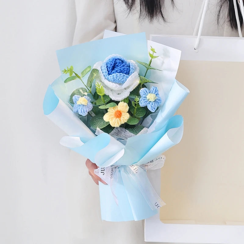 Crochet Flowers Bouquet Rose Hand-Knitted Graduation Flowers Bouquet Wedding Party Decoration Birthday Graduation Gifts - Heavenly shershelle