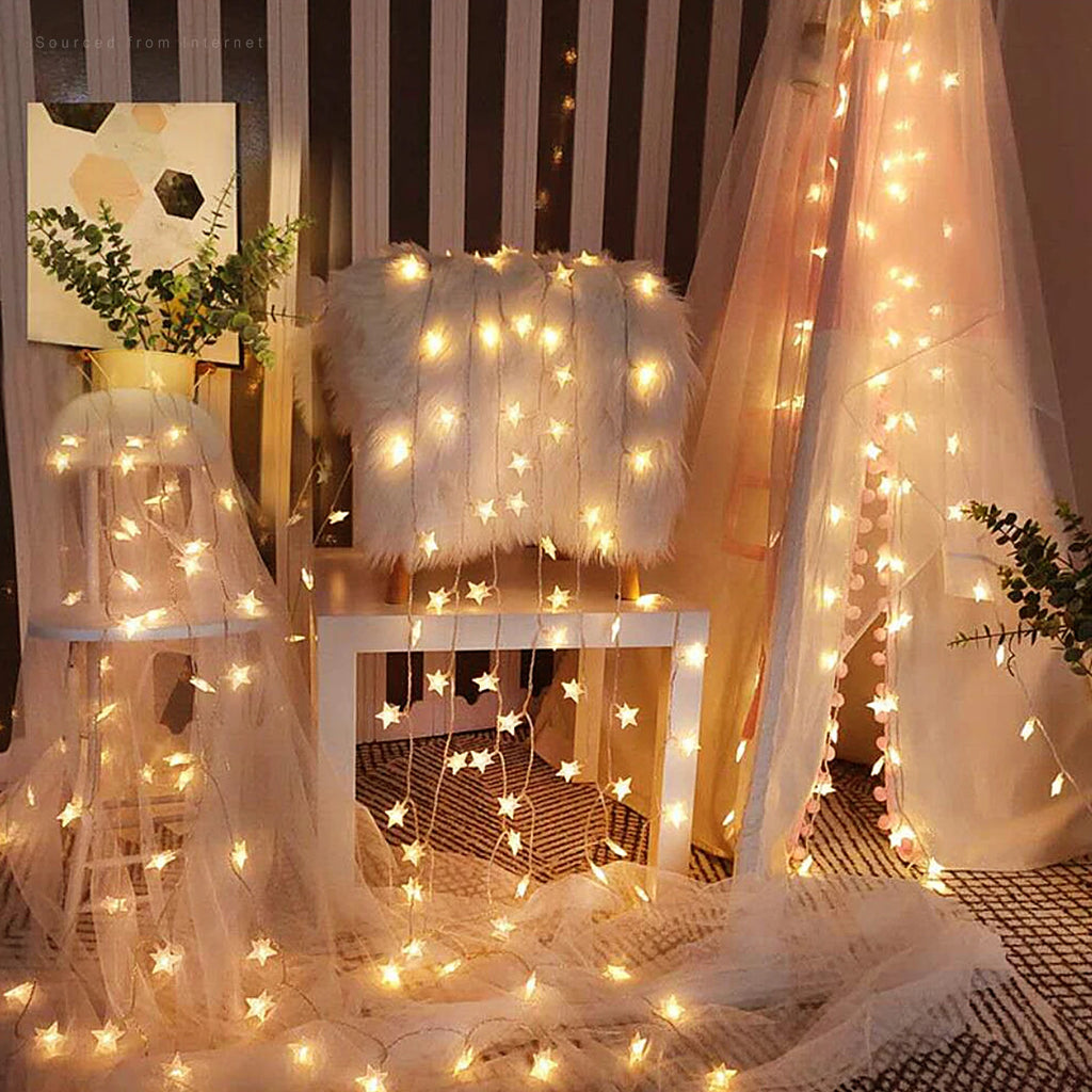 32.8ft 100 LEDs Star String Lights, Twinkle Fairy Lights for Holiday Wedding Party Christmas Tree, Battery Operated, Warm White