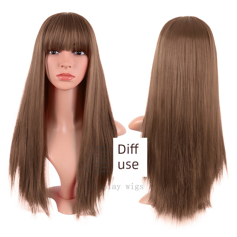Tongman Cos Wig Female Long Hair Mixed Gold Red Brown Pure Black Lolita High-Temperature Fiber Long Straight Hair Full-Head Wig