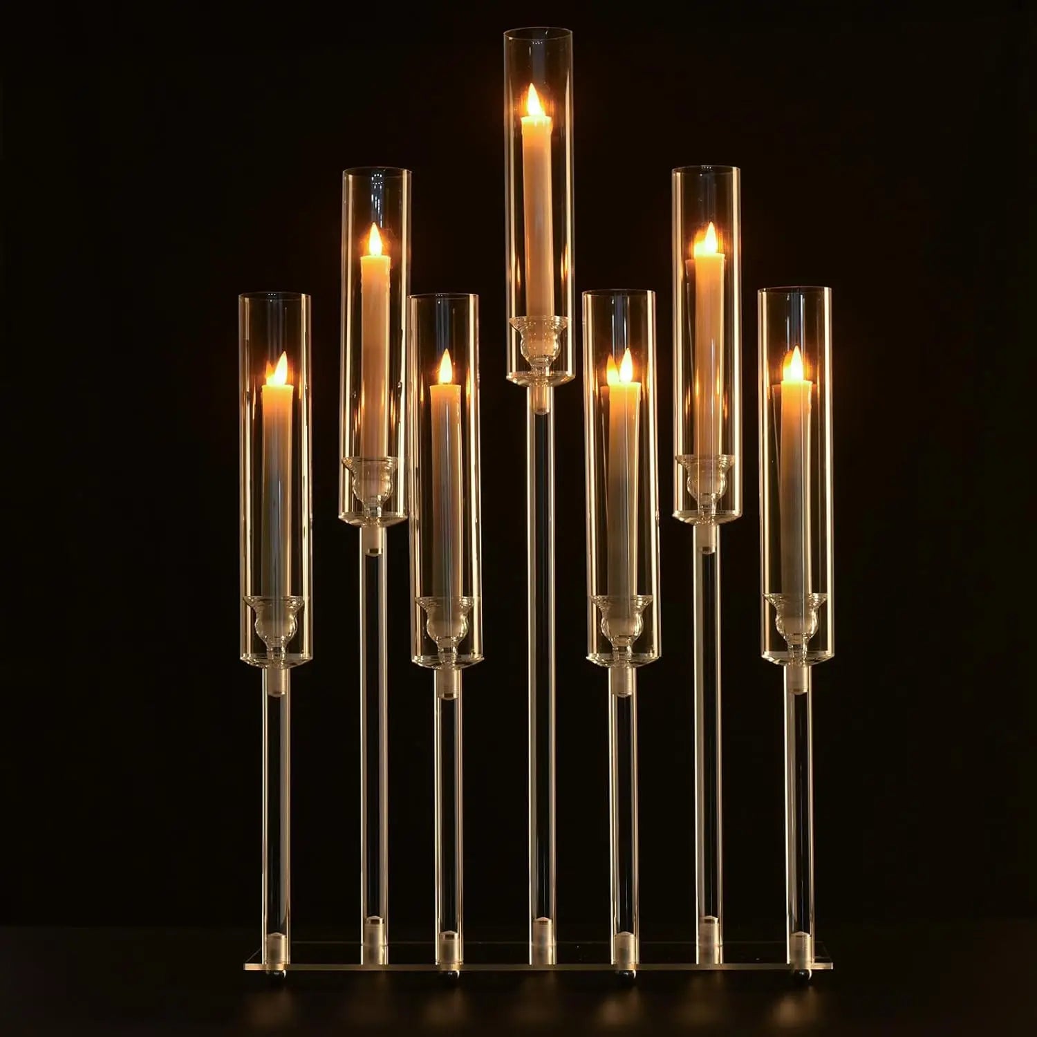 8Sets 7 Arm Clear Candle Stands Decorative for Wedding Candle Acrylic Candelabra for Party Ceremony Fit LED Candle (26.5" Tall)