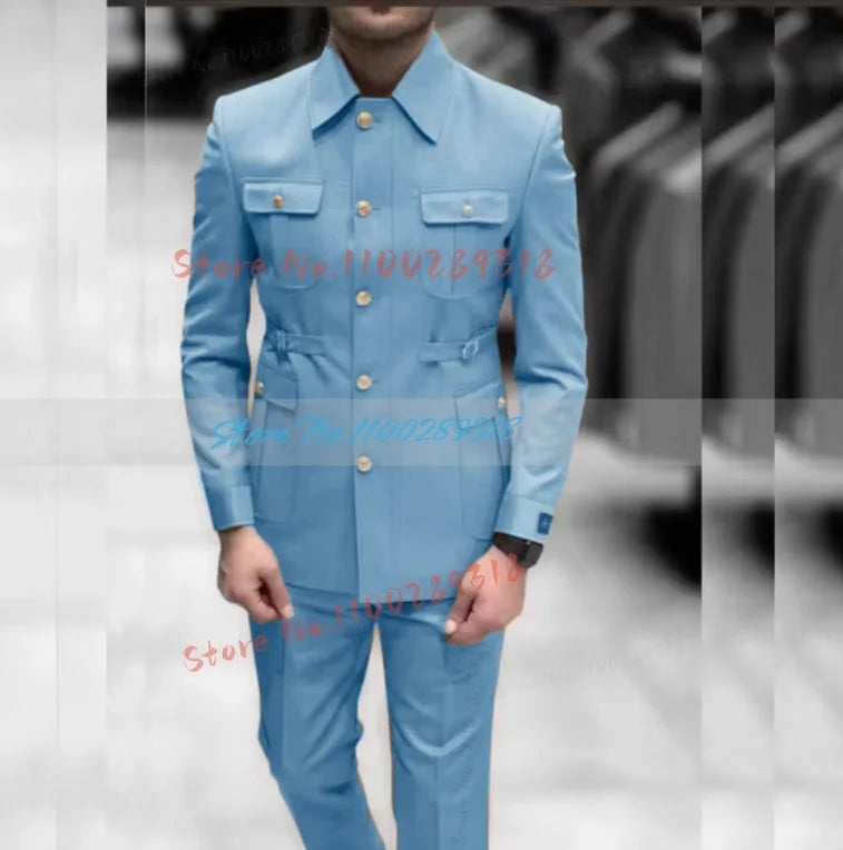 Men's Stand Collar Chinese Style Elegant Suits For Men Slim Fit Formal Groom Tuxedos Prom2 Pcs Classic Male Blazer Costume Homme