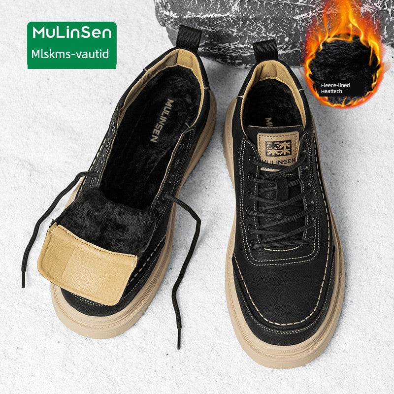 Mlskms-Vautid Men's Shoes Autumn and Winter Sports Casual Borad Shoes Male Leather Work Men's White Shoes Low Ankle Soft Bottom Stylish Shoes