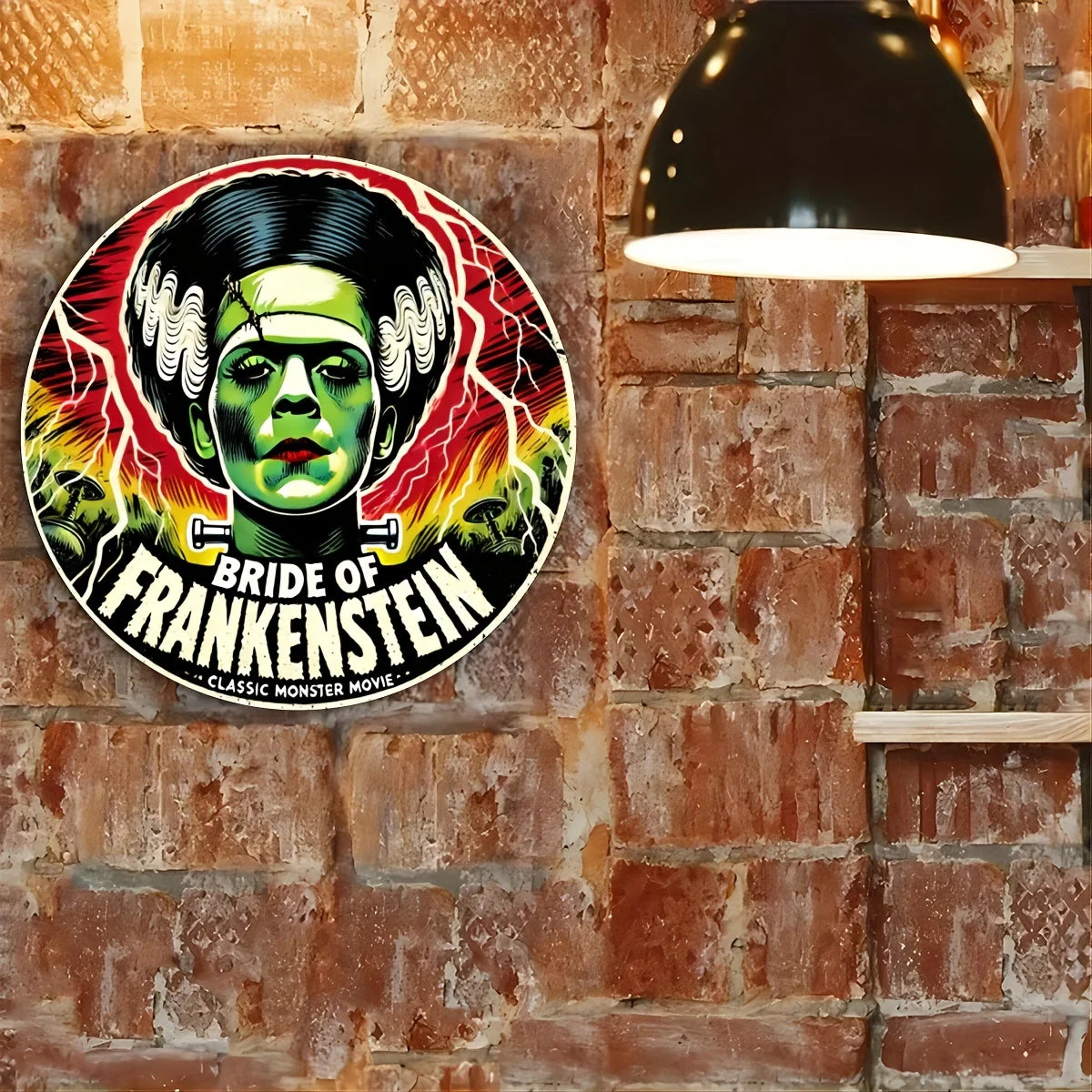 "Vintage 'Bride of Frankenstein' Aluminum Sign - 7.8x7.8in Retro Wall Art for Home, Room, Bar, Garage Decor"
