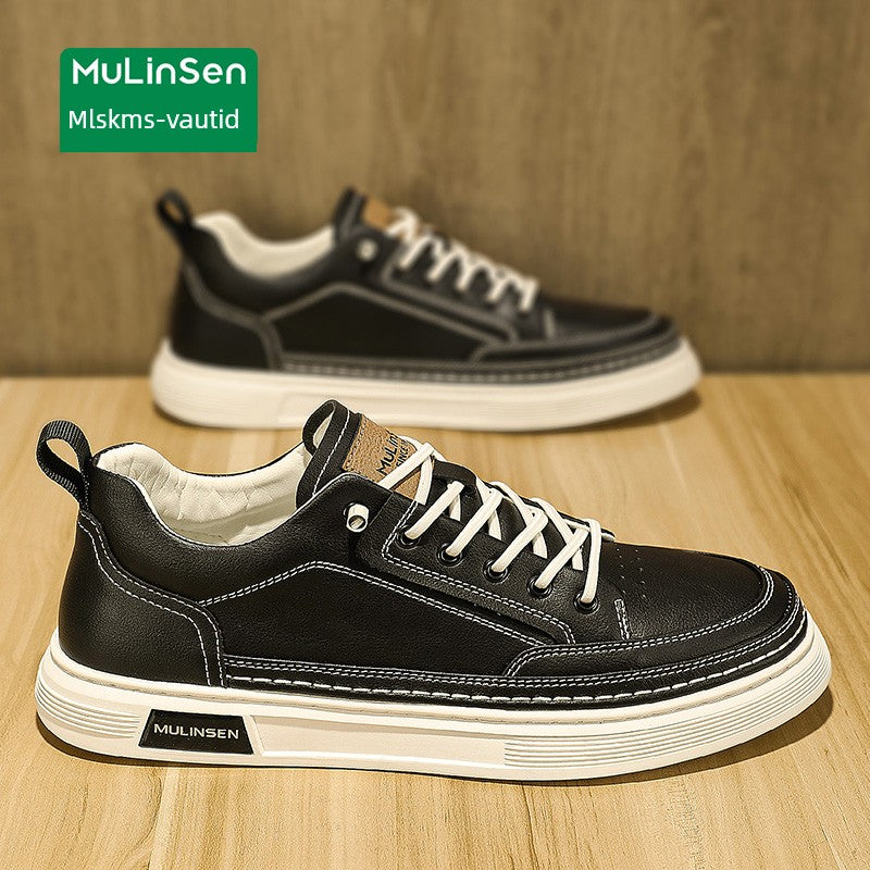 Mlskms-Vautid Men's Shoes Autumn and Winter Sports Casual Borad Shoes Male Leather Work Men's White Shoes Low Ankle Soft Bottom Stylish Shoes