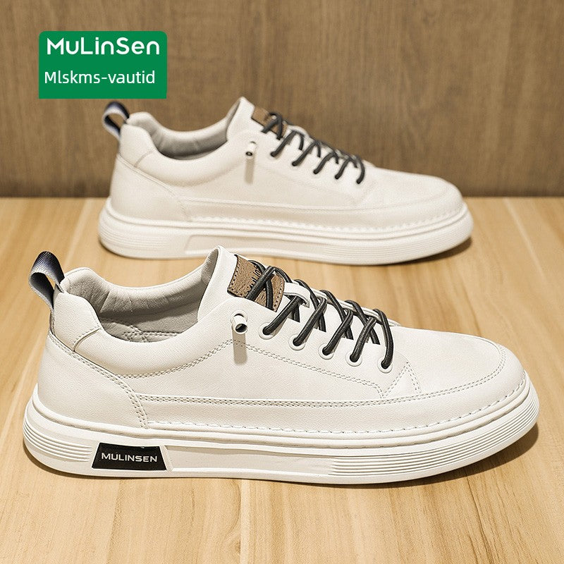Mlskms-Vautid Men's Shoes Autumn and Winter Sports Casual Borad Shoes Male Leather Work Men's White Shoes Low Ankle Soft Bottom Stylish Shoes