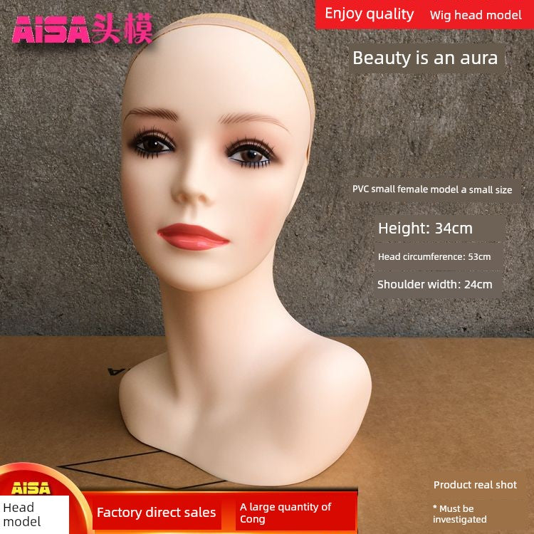 PVC Material Model Head New Arrival Small Size 34cm High-Selling Female Model Wig Scarf Ornament Model for Jewelry Display