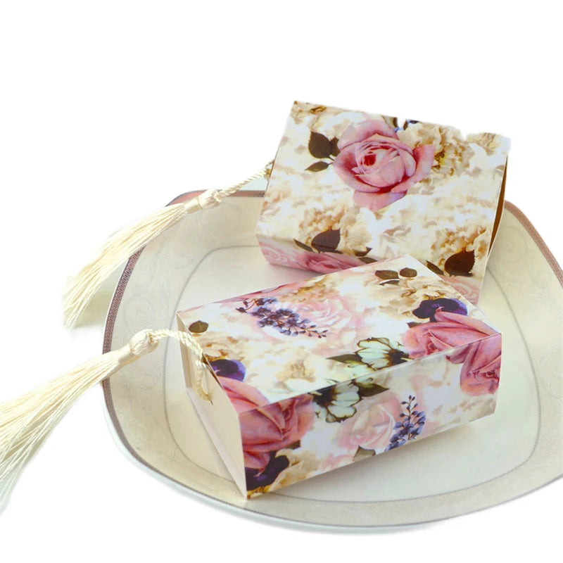 10Pcs Drawer Candy Gift Box Floral Jewelry Cute Wedding Favor Gift Packaging Box With Tassel Thank You Birthday Party Decoration
