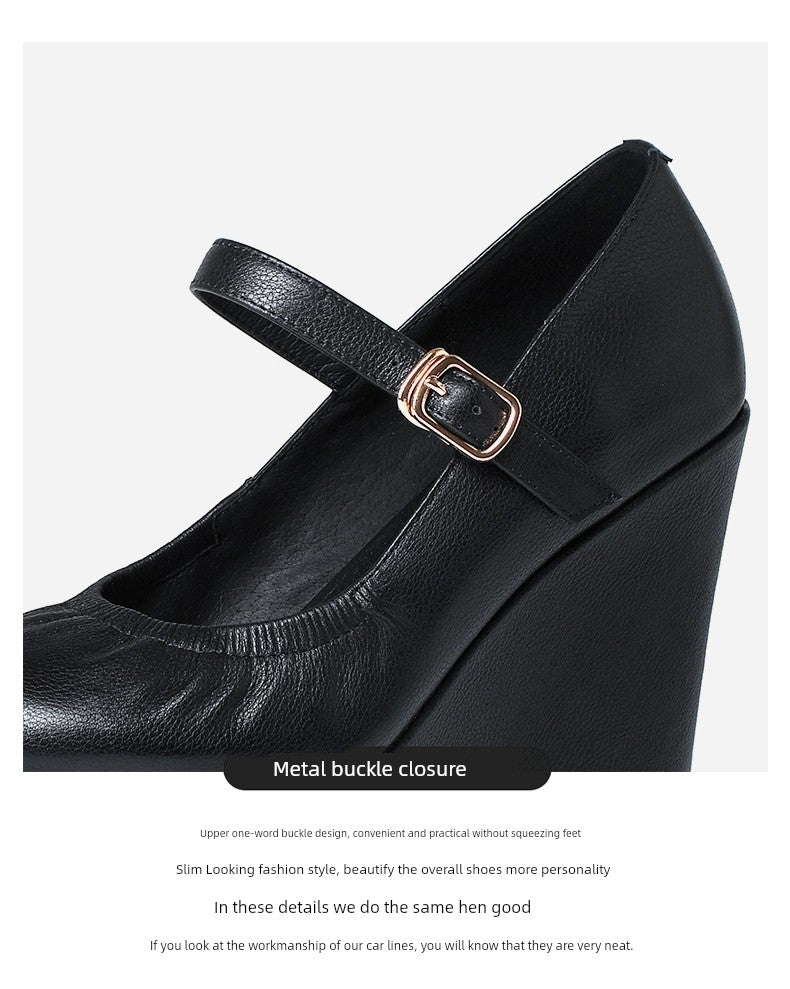 Thick Sole round Toe Wedge Soft Surface Waterproof Platform Strap - Heavenly shershelle