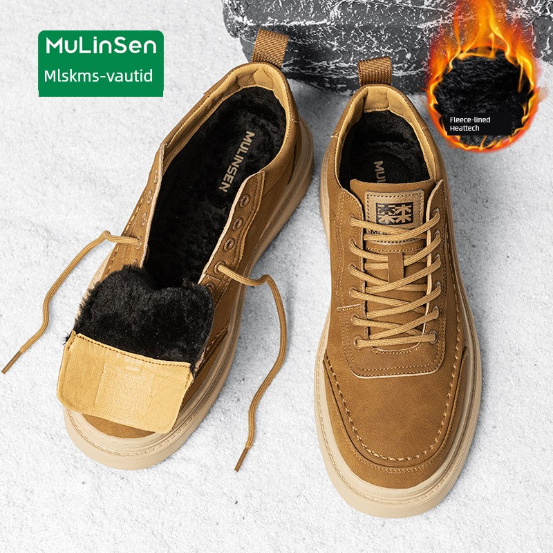 Mlskms-Vautid Men's Shoes Autumn and Winter Sports Casual Borad Shoes Male Leather Work Men's White Shoes Low Ankle Soft Bottom Stylish Shoes