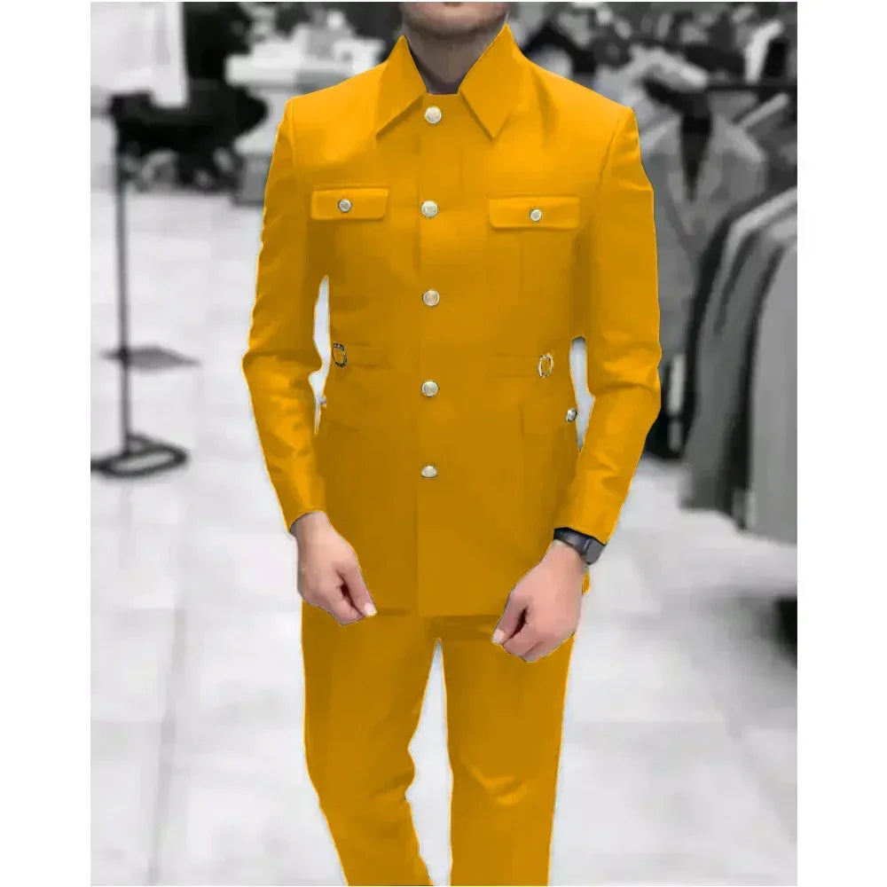 Men's Stand Collar Chinese Style Elegant Suits For Men Slim Fit Formal Groom Tuxedos Prom2 Pcs Classic Male Blazer Costume Homme