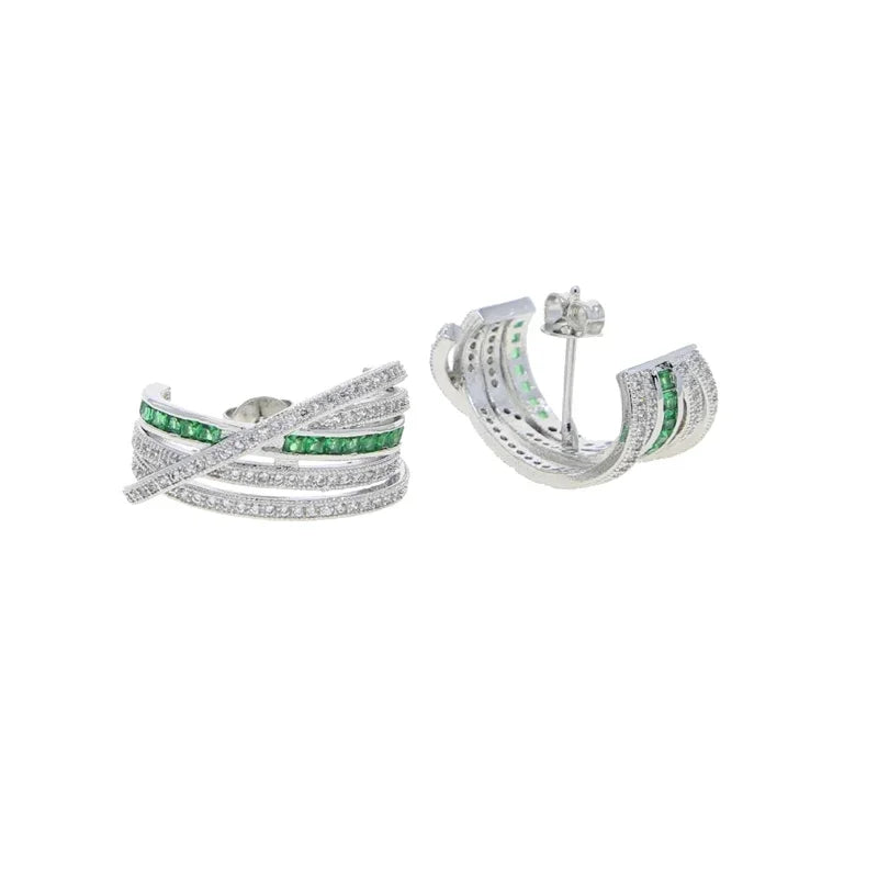 Luxury Hip Hop Women Jewelry Micro Pave Colorful Cubic Zirconia Cz Geometric Circle Lines Ear Cuff No Pierced Clip Stud Earrings - Heavenly shershelle