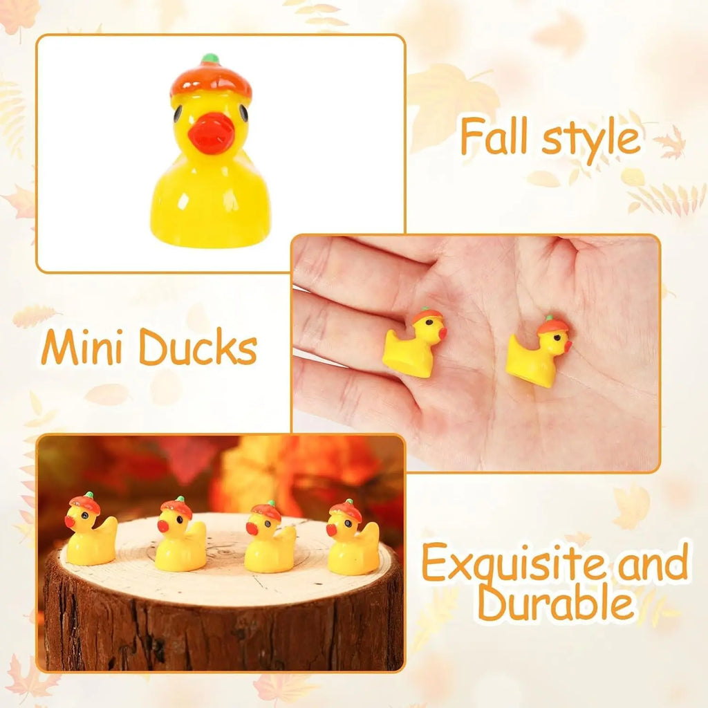 200/100Pcs Fall Mini Ducks Autumn Mini Resin Pumpkin Duck Miniature Duck Statue Dining DIY Thanksgiving Halloween Party Decor