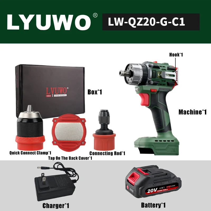LYUWO 25+3 Brushless Impact Rechargeable Cordless Electric Screwdriver, Drill And Multifunctional LED Dual Speed Electric Tool - Heavenly shershelle