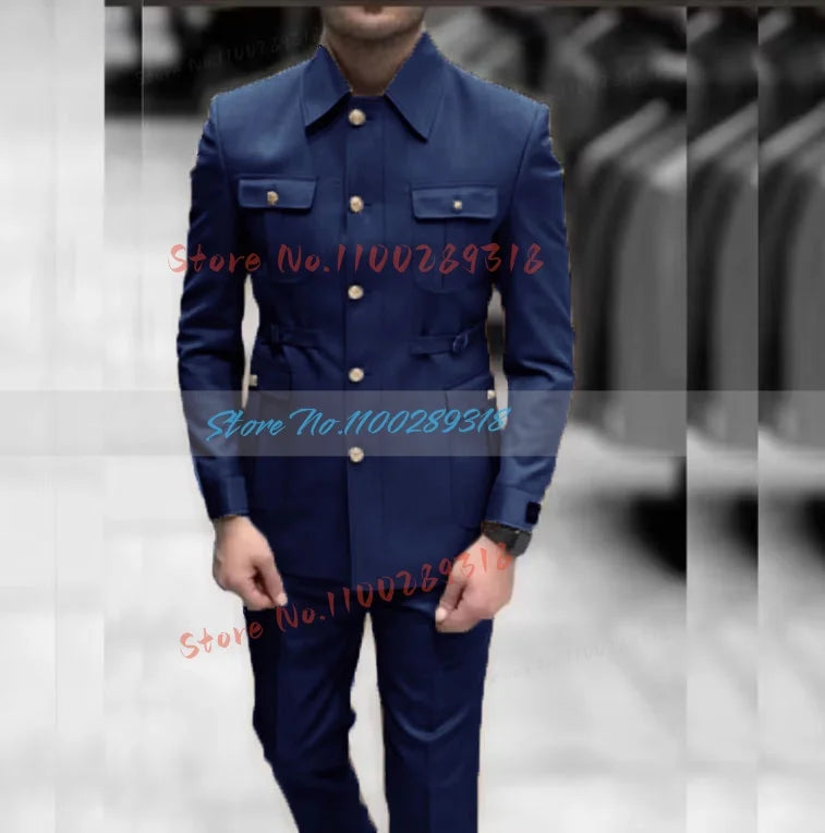 Men's Stand Collar Chinese Style Elegant Suits For Men Slim Fit Formal Groom Tuxedos Prom2 Pcs Classic Male Blazer Costume Homme