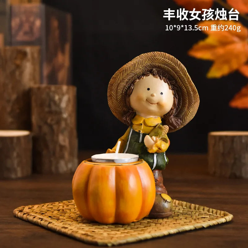 Halloween Pumpkin Harvest Festival Straw Doll Decoration Thanksgiving Turkey Resin Craft Decoration
