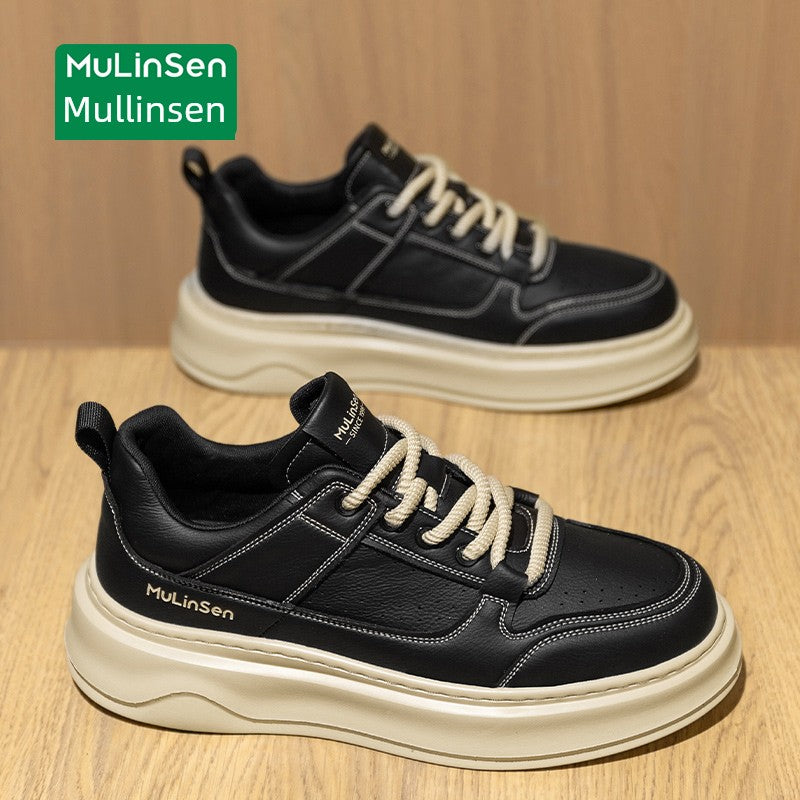 Mlskms-Vautid Men's Shoes Autumn and Winter Sports Casual Borad Shoes Male Leather Work Men's White Shoes Low Ankle Soft Bottom Stylish Shoes