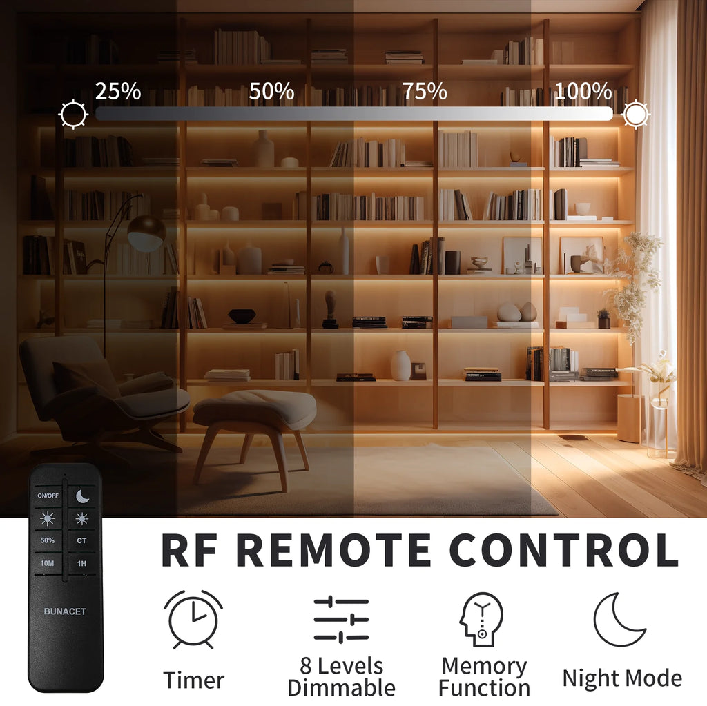 COB LED Strip Light 12m/roll Warm White 3000K 65000K High Lumen CRI 90+ with RF Remote for Bedroom Counter Under Cabinet Kitchen