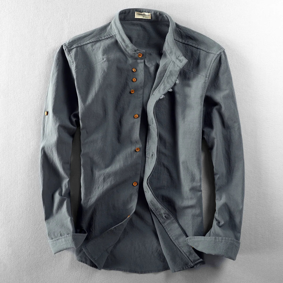 Men’s Linen Mandarin Collar Shirt Chinese Style Casual Long Sleeve Button-Up Tunic Long Sleeve Full Button Male's Clothing 7XL