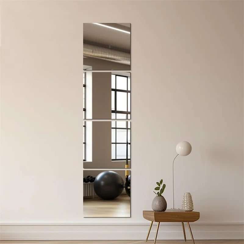 4pcs 25*25cm Mirror Wall Sticker Acrylic Wall 3D Self-adhesives Mirror Home Decorations Wall Tile Soft Plastic Mirror Sheet