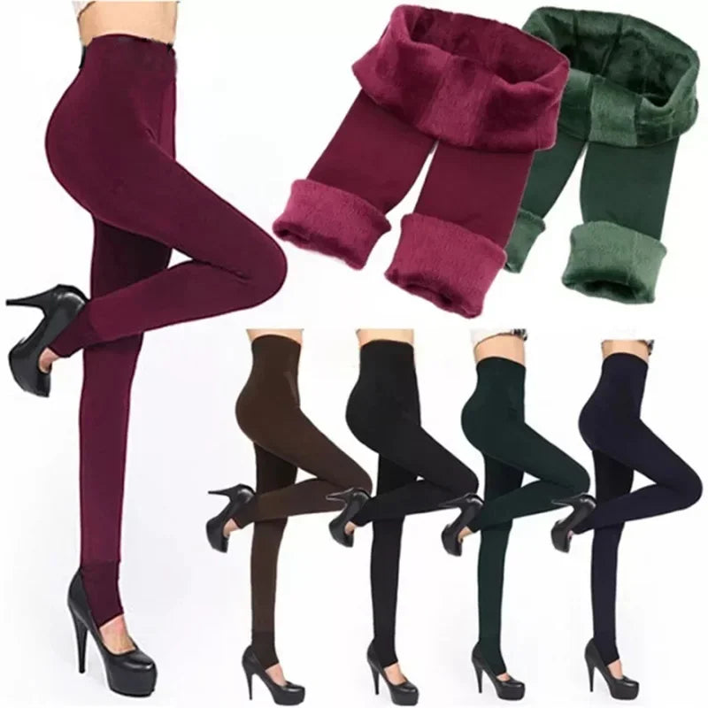 Women Winter Leggings Warm Pantyhose High Waist Solid Color Velvet Thermal Thickened Velvet Leggings Stretchy Black Skin Legging - Heavenly shershelle