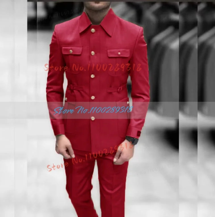 Men's Stand Collar Chinese Style Elegant Suits For Men Slim Fit Formal Groom Tuxedos Prom2 Pcs Classic Male Blazer Costume Homme