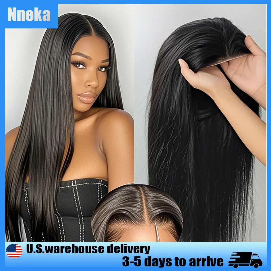 Nneka 200% Density 40 Inch 4x4 Hd Lace Frontal Wig Bone Straight Human Hair Wigs 5x5 Hd Lace Closure Wig Black Wig For Women