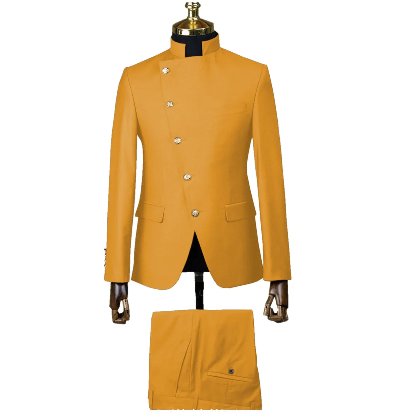 Fashion Stand Collar Men Suits 2 Piece Formal Single Breasted Smart Casual Outfits Solid Color Chic Wedding Party Slim Male Suit