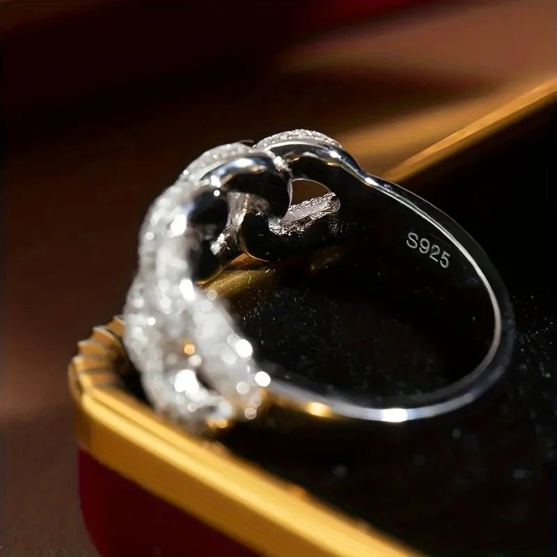 1pc S925 Silver Inlaid 4.2CT Moissan Double Line Cuban Ring, Hip Hop Rings for Men and Women, Eternity Band Rings, Moissan Gemst