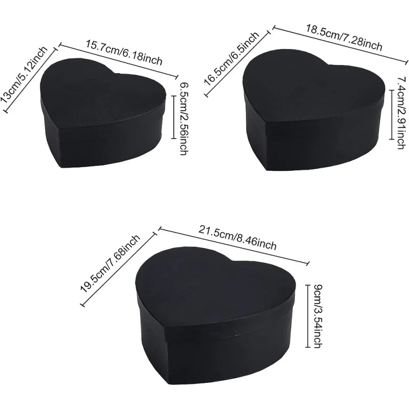 3 Mixed Size Black Heart-Shape Marble Cardboard Boxes Treat Favor Gift Box for Thanksgiving Valentine's Day Wedding - Black