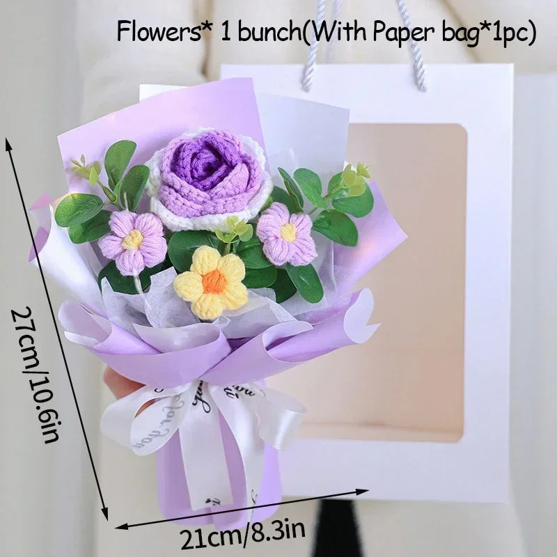 Crochet Flowers Bouquet Rose Hand-Knitted Graduation Flowers Bouquet Wedding Party Decoration Birthday Graduation Gifts - Heavenly shershelle