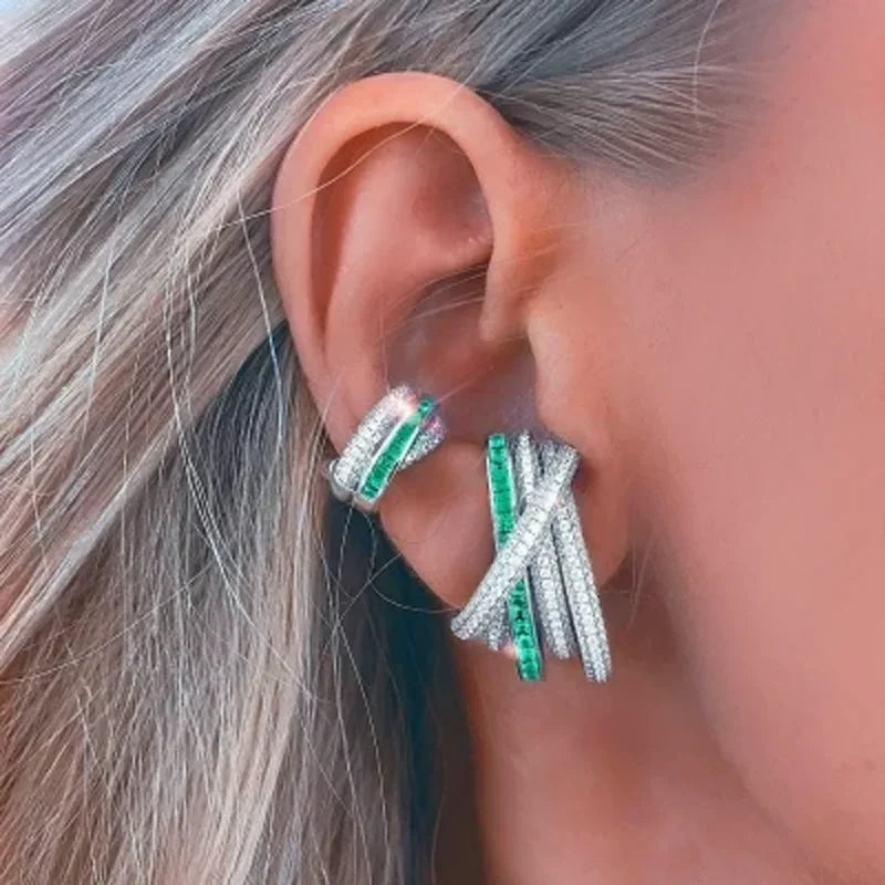 Luxury Hip Hop Women Jewelry Micro Pave Colorful Cubic Zirconia Cz Geometric Circle Lines Ear Cuff No Pierced Clip Stud Earrings - Heavenly shershelle