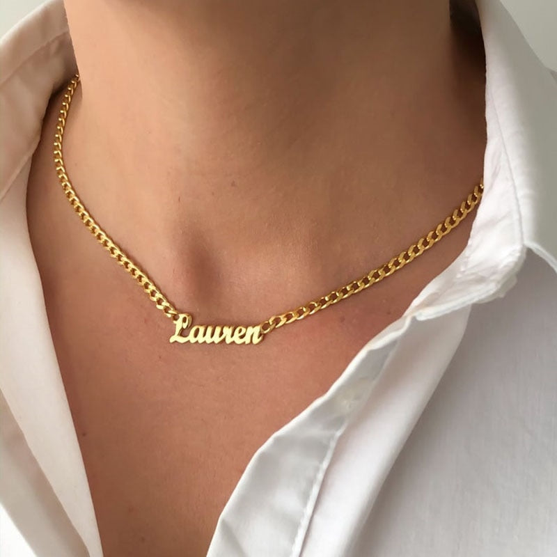 Personalised Name Necklaces For Women and Men Punk Nameplate Jewelry Stainless Steel Curb Chain Custom Letter Necklace Collier - Heavenly shershelle