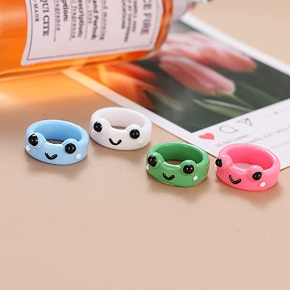 New Cartoon Frog Rings for Men Fashion Cute Frog Resin Women's Ring Acrylic Animal Band Jewelry Couple Rings