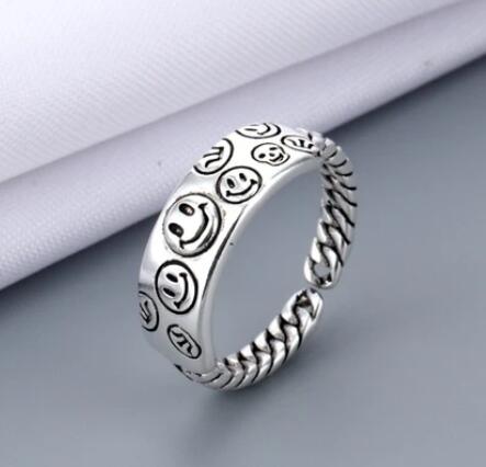 New Funny Silver Color Happy Smiling Face Open Rings for Women Punk Hip Hop Adjustable Ring Fashion Jewelry for Women