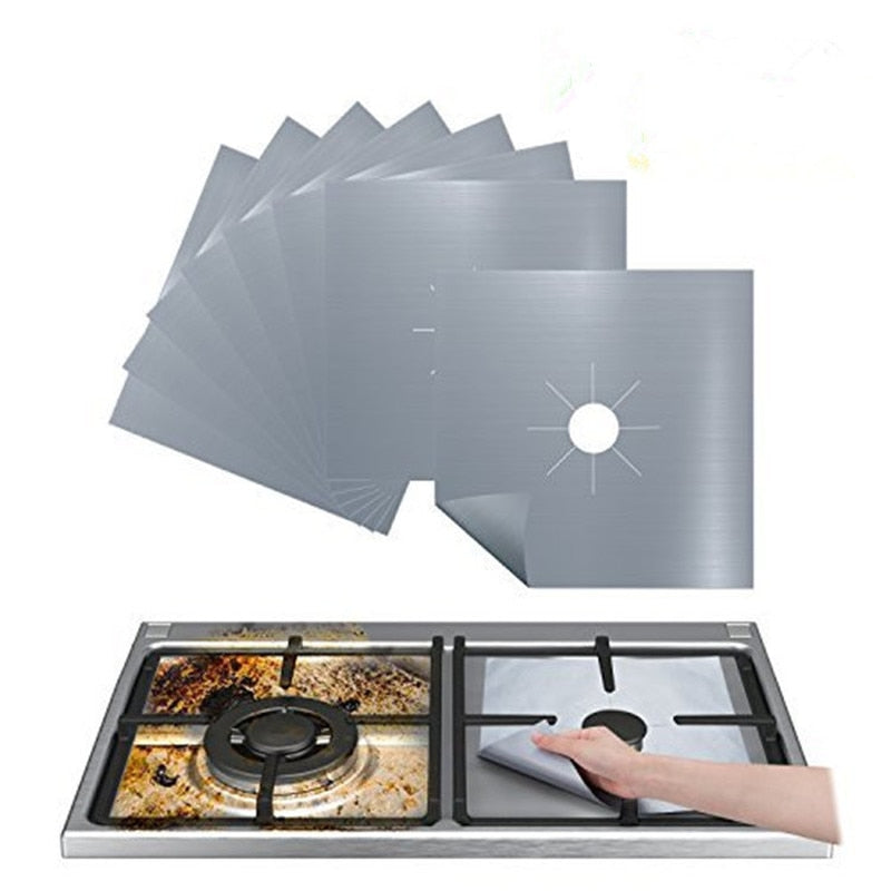 Grease-resistant stainless steel gas stove burner liners protecting stove from spills and stains